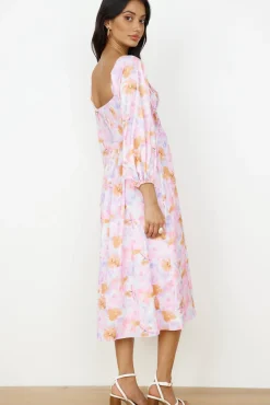 Spring Break Dresses|Bump Friendly>Hello Molly Sunset Blooms Midi Dress Lilac