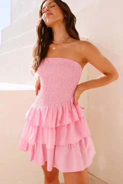 Vacation Dresses|Spring Break Dresses>Hello Molly Sunset Dreams Strapless Mini Dress Pink