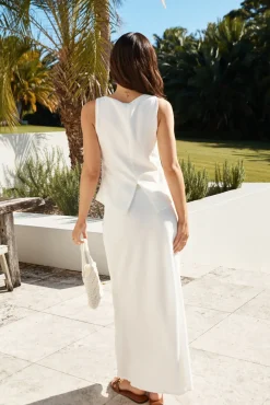 Skirts|Skirt And Top Sets>Hello Molly Sunset Drinks Linen Maxi Skirt White