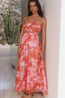 Cocktail Dresses|Bump Friendly>Hello Molly Sunset Memories Strapless Maxi Dress Orange
