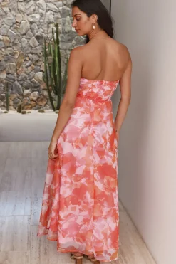 Cocktail Dresses|Bump Friendly>Hello Molly Sunset Memories Strapless Maxi Dress Orange