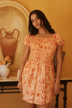 Vacation Dresses|Brunch Dresses>Hello Molly Sunset Scenes Mini Dress Orange