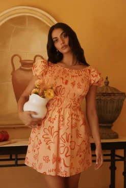 Vacation Dresses|Brunch Dresses>Hello Molly Sunset Scenes Mini Dress Orange