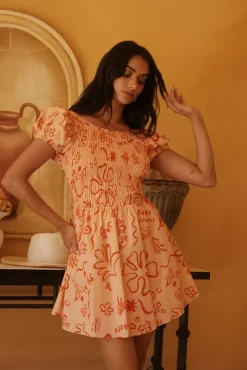 Vacation Dresses|Brunch Dresses>Hello Molly Sunset Scenes Mini Dress Orange