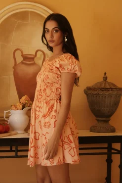 Vacation Dresses|Brunch Dresses>Hello Molly Sunset Scenes Mini Dress Orange
