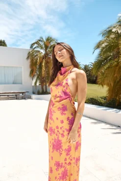 Wedding Guest Dresses|Cocktail Dresses>Hello Molly Sunset Skies Halter Maxi Dress Orange