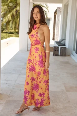 Wedding Guest Dresses|Cocktail Dresses>Hello Molly Sunset Skies Halter Maxi Dress Orange