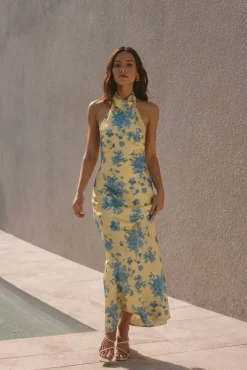 Wedding Guest Dresses|Cocktail Dresses>Hello Molly Sunset Skies Halter Maxi Dress Yellow