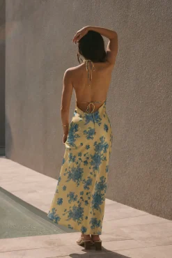 Wedding Guest Dresses|Cocktail Dresses>Hello Molly Sunset Skies Halter Maxi Dress Yellow