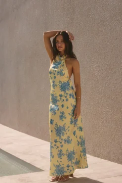 Wedding Guest Dresses|Cocktail Dresses>Hello Molly Sunset Skies Halter Maxi Dress Yellow