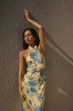 Wedding Guest Dresses|Cocktail Dresses>Hello Molly Sunset Skies Halter Maxi Dress Yellow