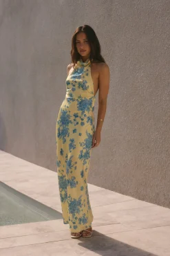 Wedding Guest Dresses|Cocktail Dresses>Hello Molly Sunset Skies Halter Maxi Dress Yellow