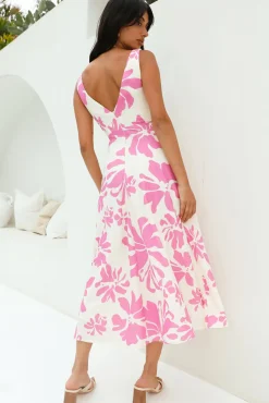 Cocktail Dresses|Flowy Dresses>Hello Molly Sunset Sorbet Midi Dress Pink