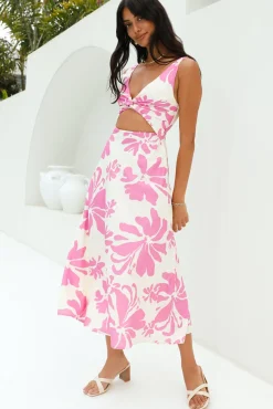 Cocktail Dresses|Flowy Dresses>Hello Molly Sunset Sorbet Midi Dress Pink