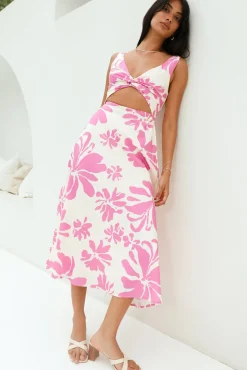 Cocktail Dresses|Flowy Dresses>Hello Molly Sunset Sorbet Midi Dress Pink