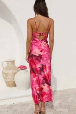 Cocktail Dresses|Brunch Dresses>Hello Molly Sunset Splatter Maxi Dress Pink