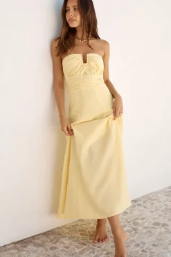 Wedding Guest Dresses|Cocktail Dresses>Hello Molly Sunshine Bliss Strapless Maxi Dress Yellow
