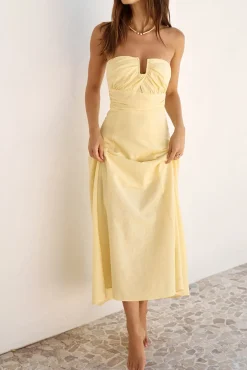 Wedding Guest Dresses|Cocktail Dresses>Hello Molly Sunshine Bliss Strapless Maxi Dress Yellow