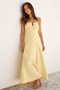 Wedding Guest Dresses|Cocktail Dresses>Hello Molly Sunshine Bliss Strapless Maxi Dress Yellow