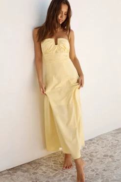 Wedding Guest Dresses|Cocktail Dresses>Hello Molly Sunshine Bliss Strapless Maxi Dress Yellow