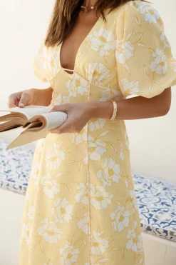 Cocktail Dresses|Spring Break Dresses>Hello Molly Sunshine Serenade Midi Dress Yellow