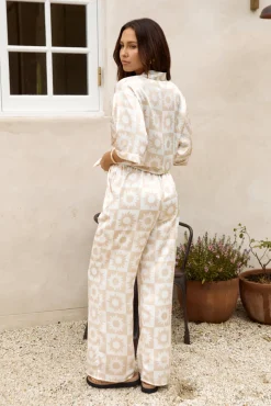 Two-Piece Pants Set>Hello Molly Sun Soaked Satin Set Beige
