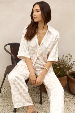 Two-Piece Pants Set>Hello Molly Sun Soaked Satin Set Beige