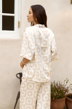 Two-Piece Pants Set>Hello Molly Sun Soaked Satin Set Beige