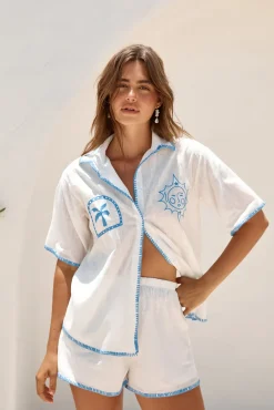Two-Piece Shorts Set>Hello Molly Sun Tan Set Blue