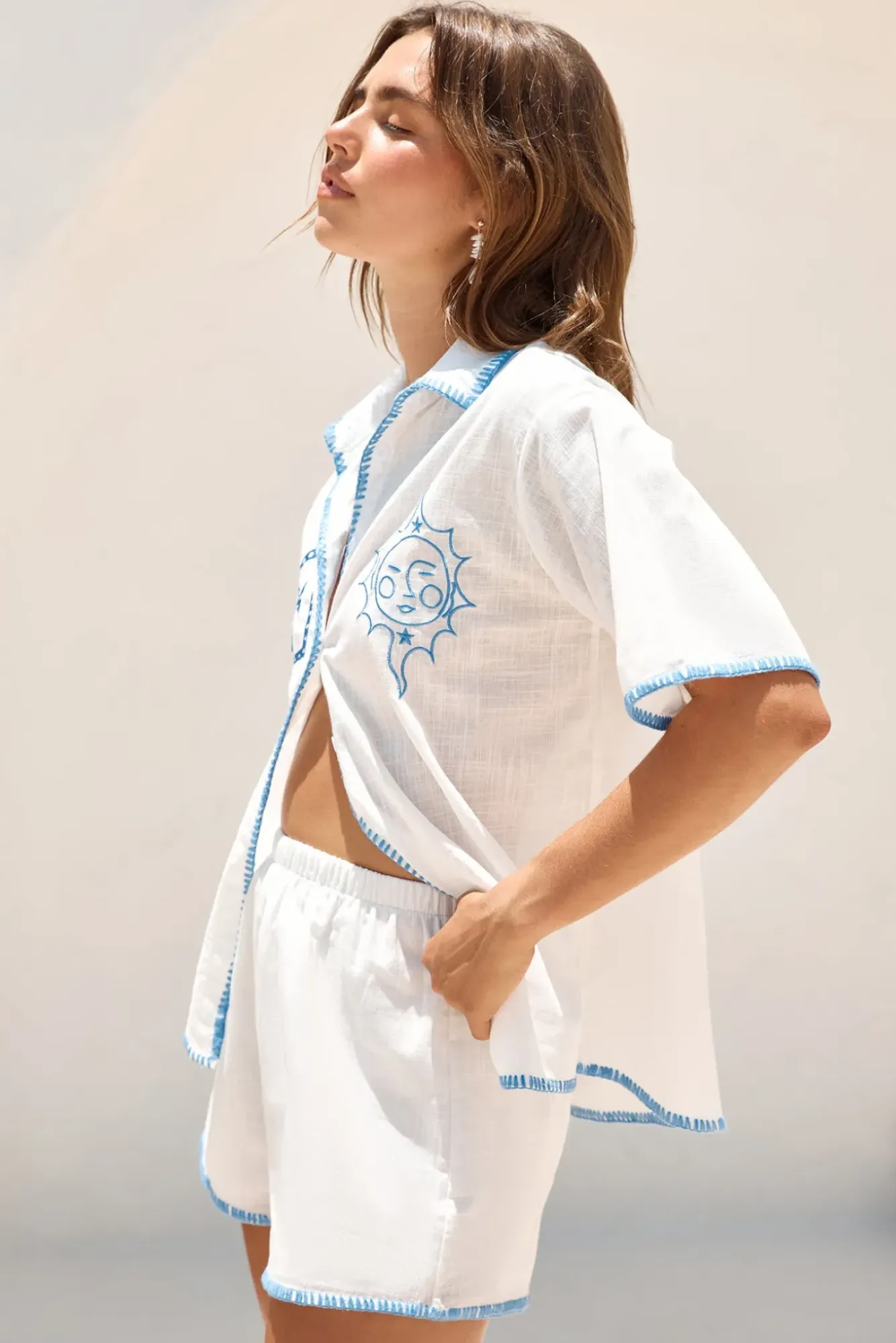 Two-Piece Shorts Set>Hello Molly Sun Tan Set Blue