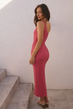 Date Night Dresses|Brunch Dresses>Hello Molly Super Yacht Summer One Shoulder Maxi Dress Pink