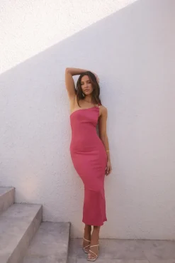 Date Night Dresses|Brunch Dresses>Hello Molly Super Yacht Summer One Shoulder Maxi Dress Pink