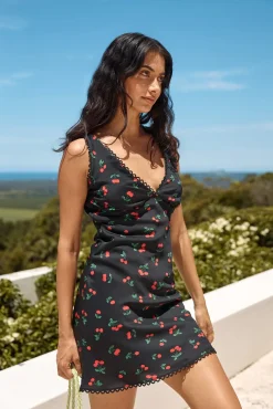 Spring Break Dresses|Brunch Dresses>Hello Molly Sweet Cherry Mini Dress Black