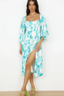 Vacation Dresses|Floral Dresses>Hello Molly Sweet Epiphany Midi Dress Blue Floral