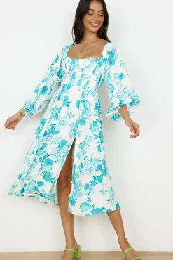 Vacation Dresses|Floral Dresses>Hello Molly Sweet Epiphany Midi Dress Blue Floral