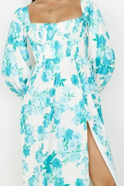 Vacation Dresses|Floral Dresses>Hello Molly Sweet Epiphany Midi Dress Blue Floral
