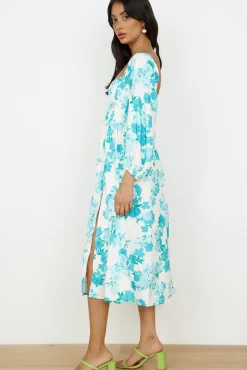 Vacation Dresses|Floral Dresses>Hello Molly Sweet Epiphany Midi Dress Blue Floral