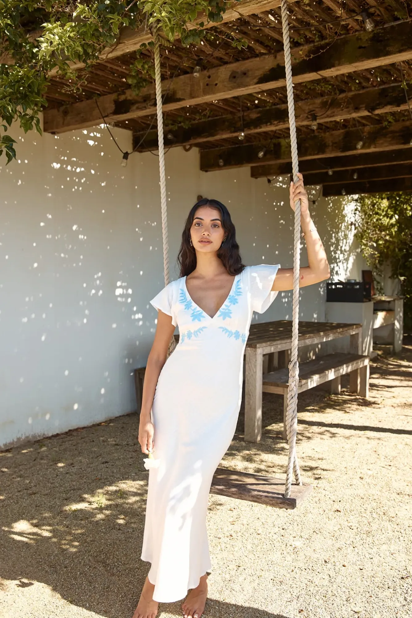 Vacation Dresses|Spring Break Dresses>Hello Molly Sweetest Dreams Linen Maxi Dress White