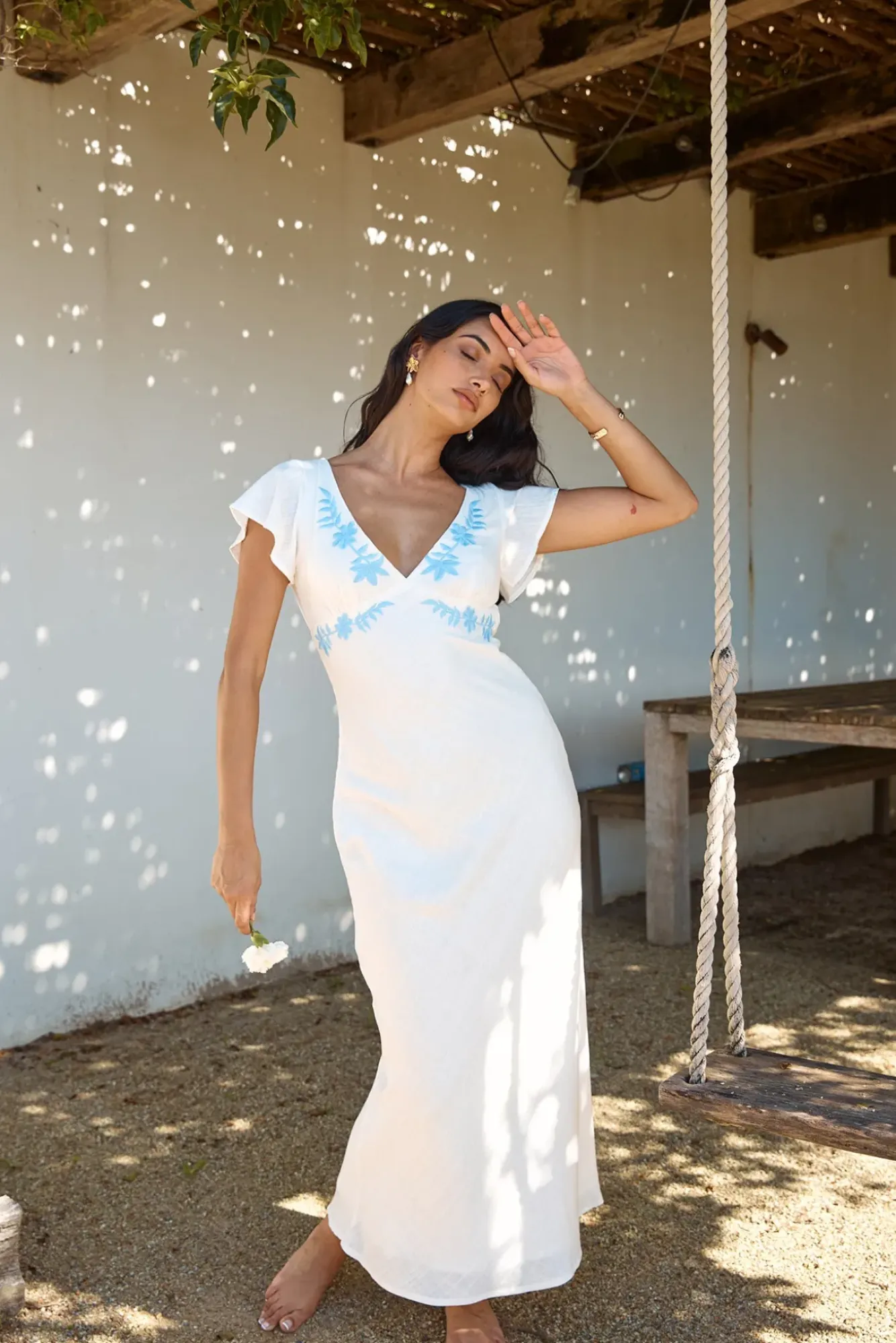 Vacation Dresses|Spring Break Dresses>Hello Molly Sweetest Dreams Linen Maxi Dress White
