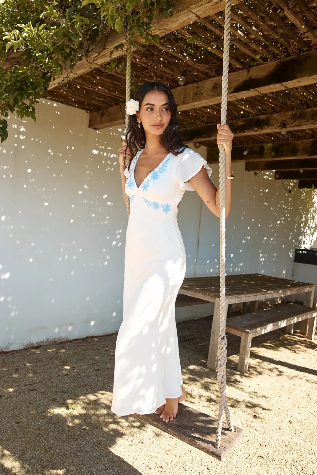 Vacation Dresses|Spring Break Dresses>Hello Molly Sweetest Dreams Linen Maxi Dress White