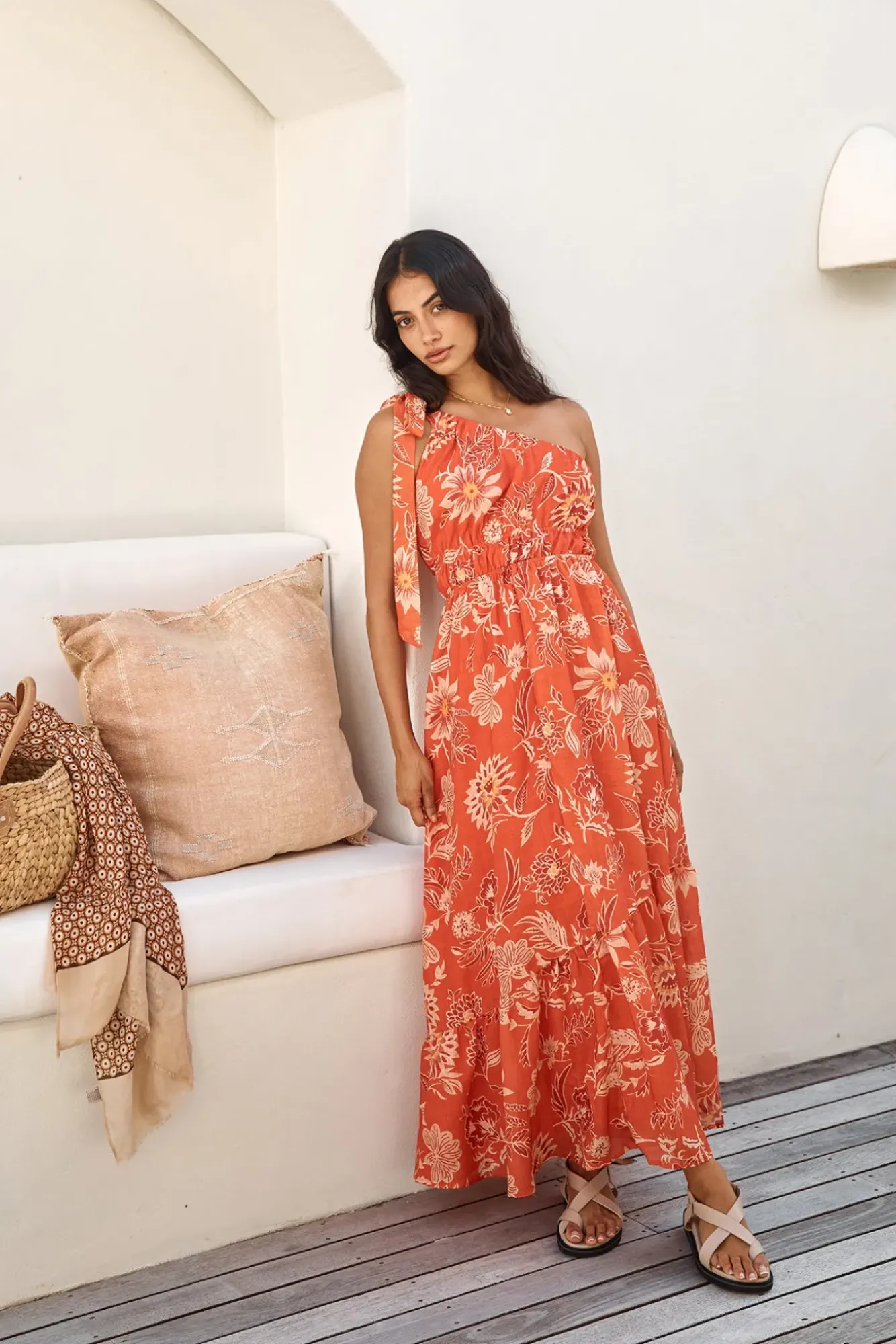 Cocktail Dresses|Vacation Dresses>Hello Molly Sweet Melody One Shoulder Maxi Dress Orange