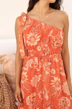 Cocktail Dresses|Vacation Dresses>Hello Molly Sweet Melody One Shoulder Maxi Dress Orange