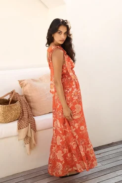 Cocktail Dresses|Vacation Dresses>Hello Molly Sweet Melody One Shoulder Maxi Dress Orange