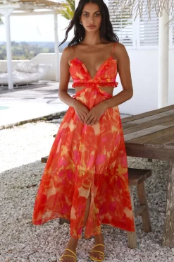 Cocktail Dresses|Vacation Dresses>Hello Molly Sweet Music Maxi Dress Orange