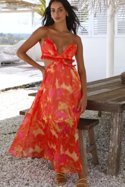 Cocktail Dresses|Vacation Dresses>Hello Molly Sweet Music Maxi Dress Orange