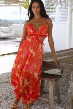 Cocktail Dresses|Vacation Dresses>Hello Molly Sweet Music Maxi Dress Orange