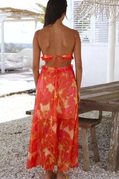 Cocktail Dresses|Vacation Dresses>Hello Molly Sweet Music Maxi Dress Orange