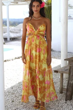 Cocktail Dresses|Vacation Dresses>Hello Molly Sweet Music Maxi Dress Yellow