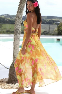 Cocktail Dresses|Vacation Dresses>Hello Molly Sweet Music Maxi Dress Yellow