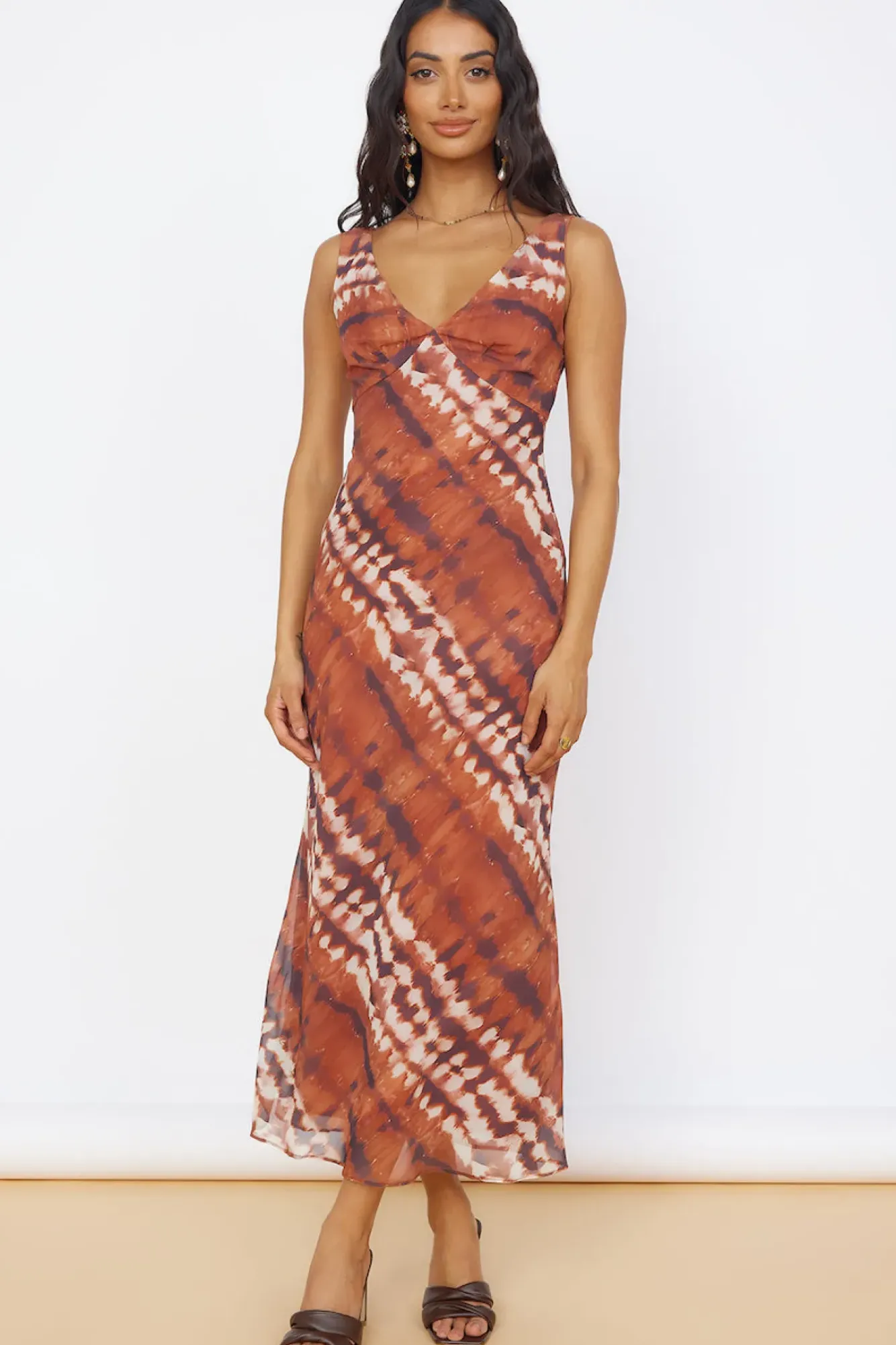 Vacation Dresses|Multipattern Dresses>Hello Molly Sweet Reflections Maxi Dress Brown